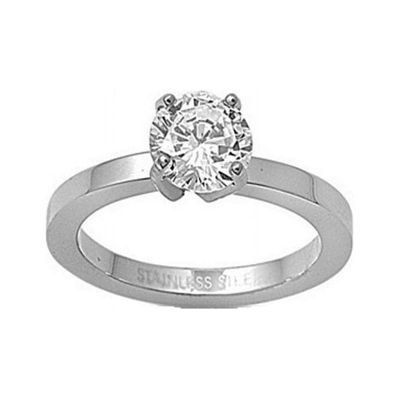 iJewelry2 Clear Round Brilliant CZ Stainless Steel Engagement Band Ring