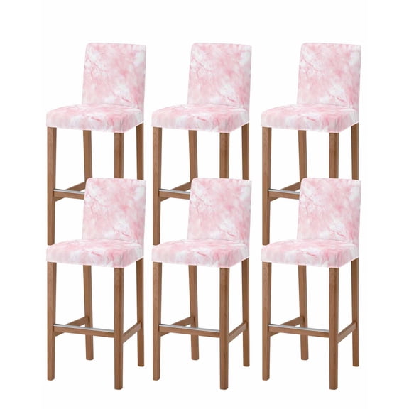 Pink Marble Bar Stool Covers Set of 6, Modern Abstract Art Elegant Stretch Washable Bar Chair Covers with Backs, Removable Pub Counter Height Chair Cover for Kitchen Dining Room Cafe