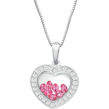 Chetan Collection Floating Pink CZ Sterling Silver Designer Heart-Shape Pendant