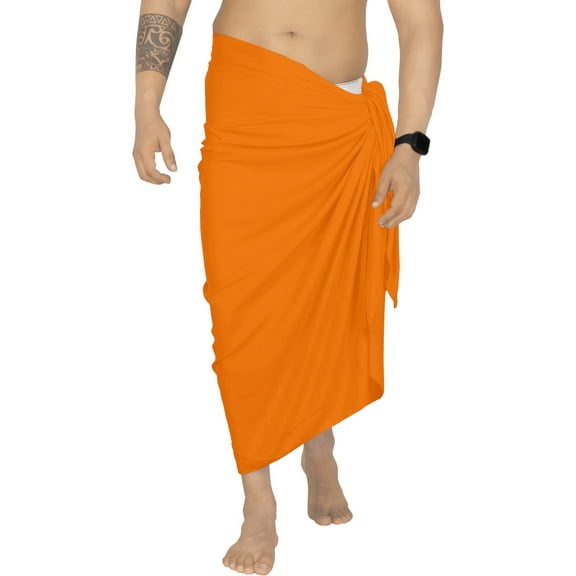HAPPY BAY Men's Pareo Bath Trunk Swimwear Sarong Swim Beach Wrap One Size Orange, Solid Summer Vacation Aloha