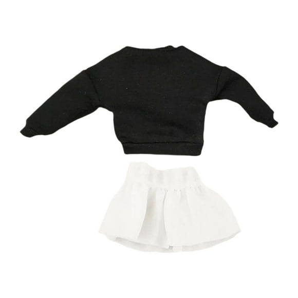 Yinanstore Chandail à Manches Longues 1/12 et Jupe pour Figurines d'Action Féminines de 6 Po, Poupée BJD, Haut Noir