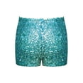 thumbnail image 2 of iiniim Kids Girls Shiny Sequins Dance Shorts Stage Performance Booty Boy-Cut Gymnastic Sports Hot Pants Sky Blue 5-6, 2 of 7