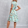 thumbnail image 3 of SWSMCLT Women's Summer Dresses Short Sleeve V Neck High Waist Dress Belt Date Night Pockets Printed Casual Green 8-10, 3 of 4