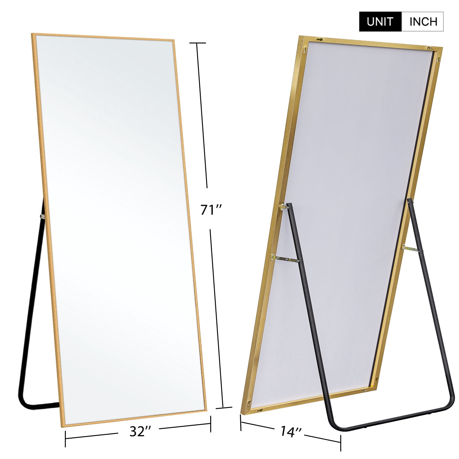 71" x 1.6" Gold Classic Floor Mirror