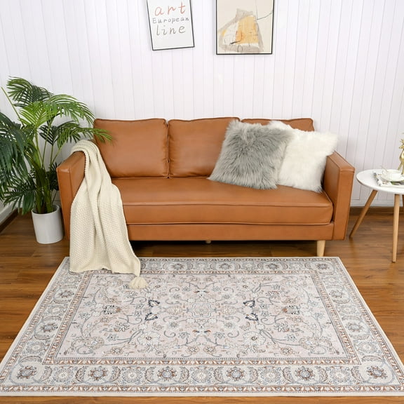 TWINNIS Area Rugs for Living Room Ultra-Thin Anti Slip Backing Rug, Vintage Large Area Rug for Living Room,Beige,4'x6'