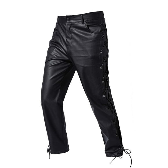 Pants for Men, Mens Leather Pants, Mens Punk Retro Gothic Casual Pants Solid Color Casual Leather Pants Full Length Pants