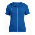 thumbnail image 5 of Womens Short Sleeve Zip Up Hoodies Lightweight Slim Fit Drawstring Comfort Sweatshirts Summer Casual Fashion Clothes, S-2XL, 5 of 6