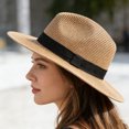 thumbnail image 3 of bestolf Straw Hat High-Density Natural Straw Fabric Lightweight Sun Protection Wide Brim Flat Top Summer Hat (Khaki ), 3 of 8
