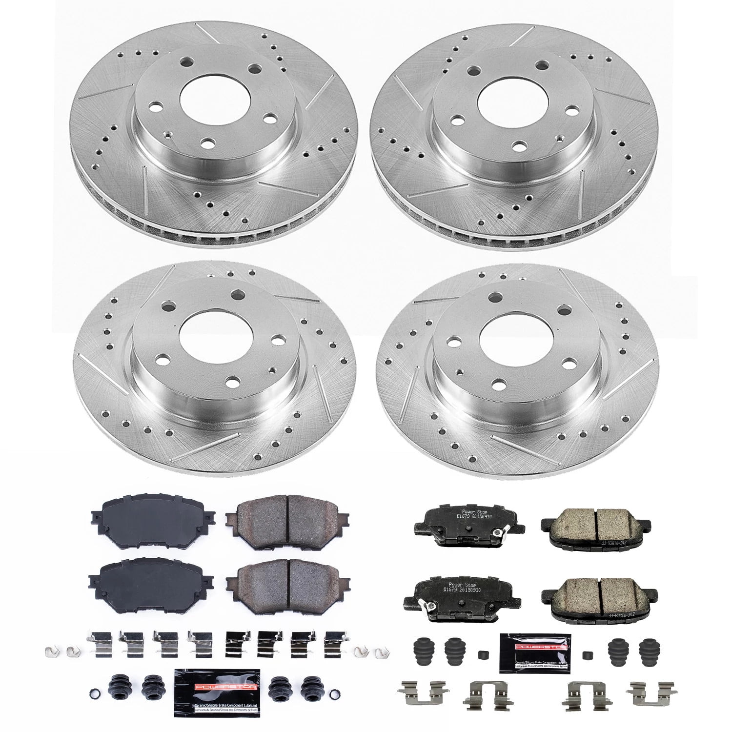 Power Stop Front and Rear Ceramic Brake Pad and Drilled and Slotted Rotor Kit K6973