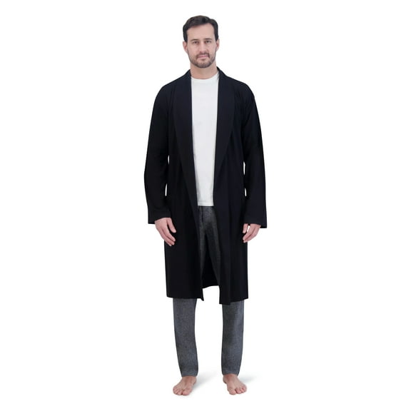 George Men's Shawl Collar Cotton Robe with Wicking and Front Pockets, One Size Fits Most