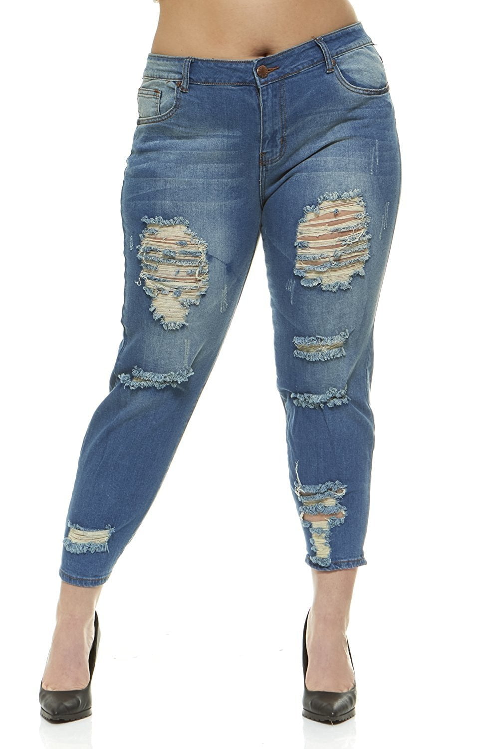 VIP Jeans - Ripped Slits Distressed Ankle Skinny Slim Fit Stretch Jeans ...