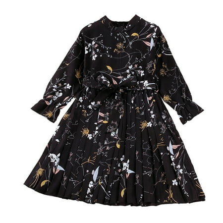 

Honeeladyy Winter Toddler Kids Baby Girls Mandarin Sleeve Floral Print Pleated Dress Princess A Clearance under 5$