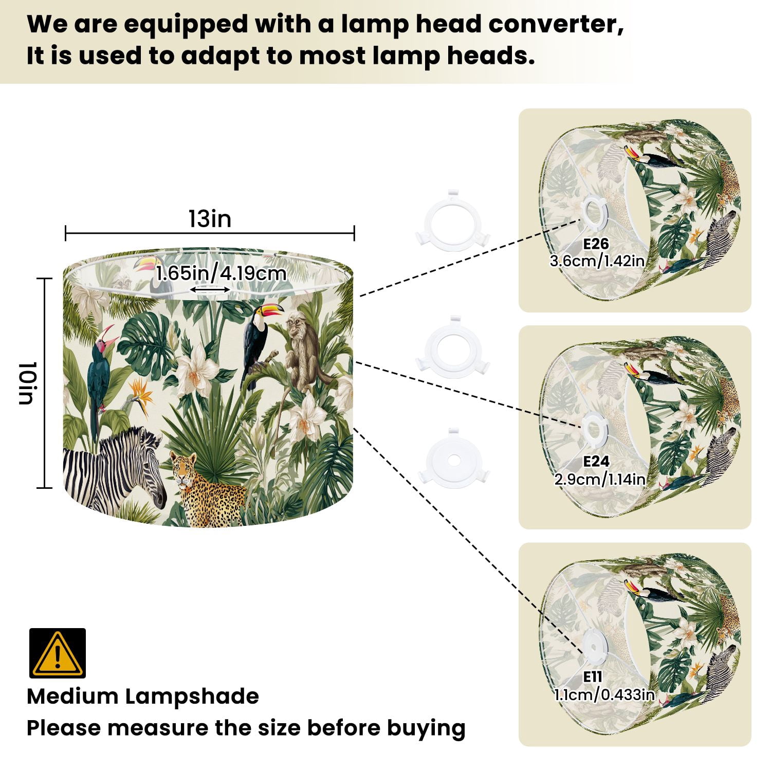 Linen Drum Lamp Shades exotic trees animals tropical jungle monkey zebra bird 13" x 13" x 10" Lampshade for Table Lamps Floor Lamps Lamp Shade Replacement Easy Assembly Required