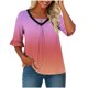 thumbnail image 4 of Camiseta de Manga Corta de Manga Larga de Manga Corta de las Mujeres Impresa con Cuello en V con Manga en el Pecho Plisada, 4 of 6