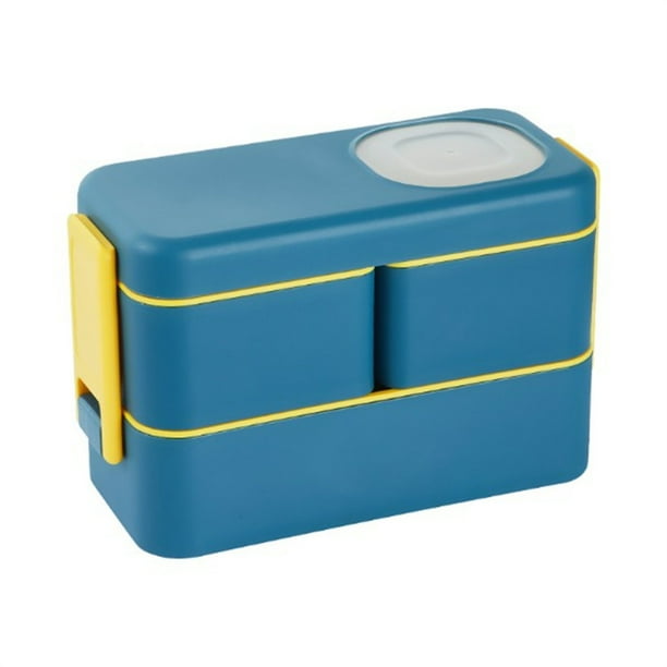 pstuiky Fiambrera portátil de doble capa para estudiantes y oficinistas. Fiambrera rectangular de doble capa tipo bento con tenedor y cuchara. Ideal como regalo.