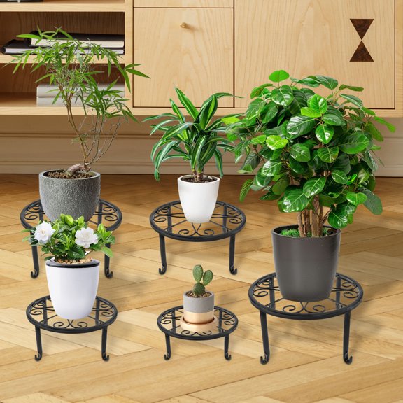 Austok Metal Plant Stand 5 Pack Plant Stands for Indoor Outdoor Plants Multiple Heavy Duty Flower Pot Stand Holder Rustproof Iron Round Plant Shelf -Black
