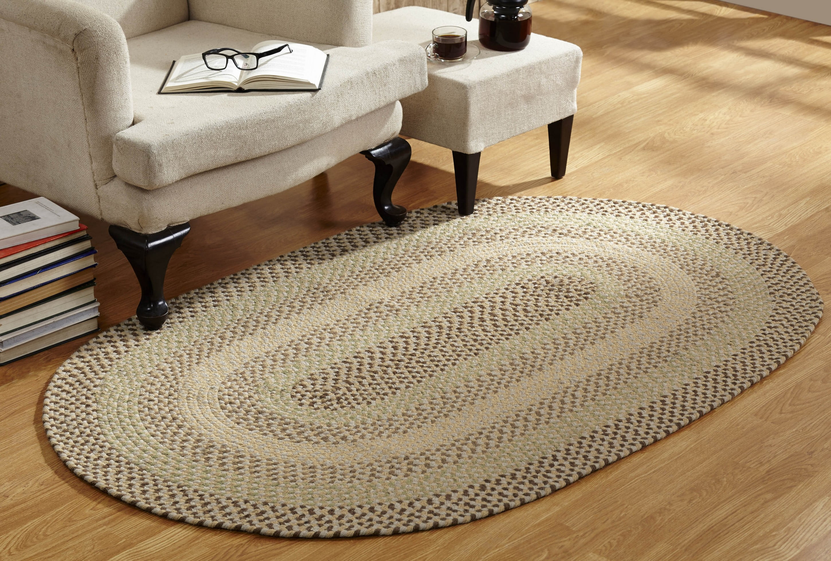 Better Trends Woodbridge 100 Wool 88" x 112" Braided Rug Ivory