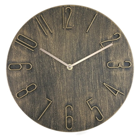 deevoka 12 Inch Wall Clock, Round Nordic Wall Clock, Non-Ticking, Battery Operated, Home Bronze Gold
