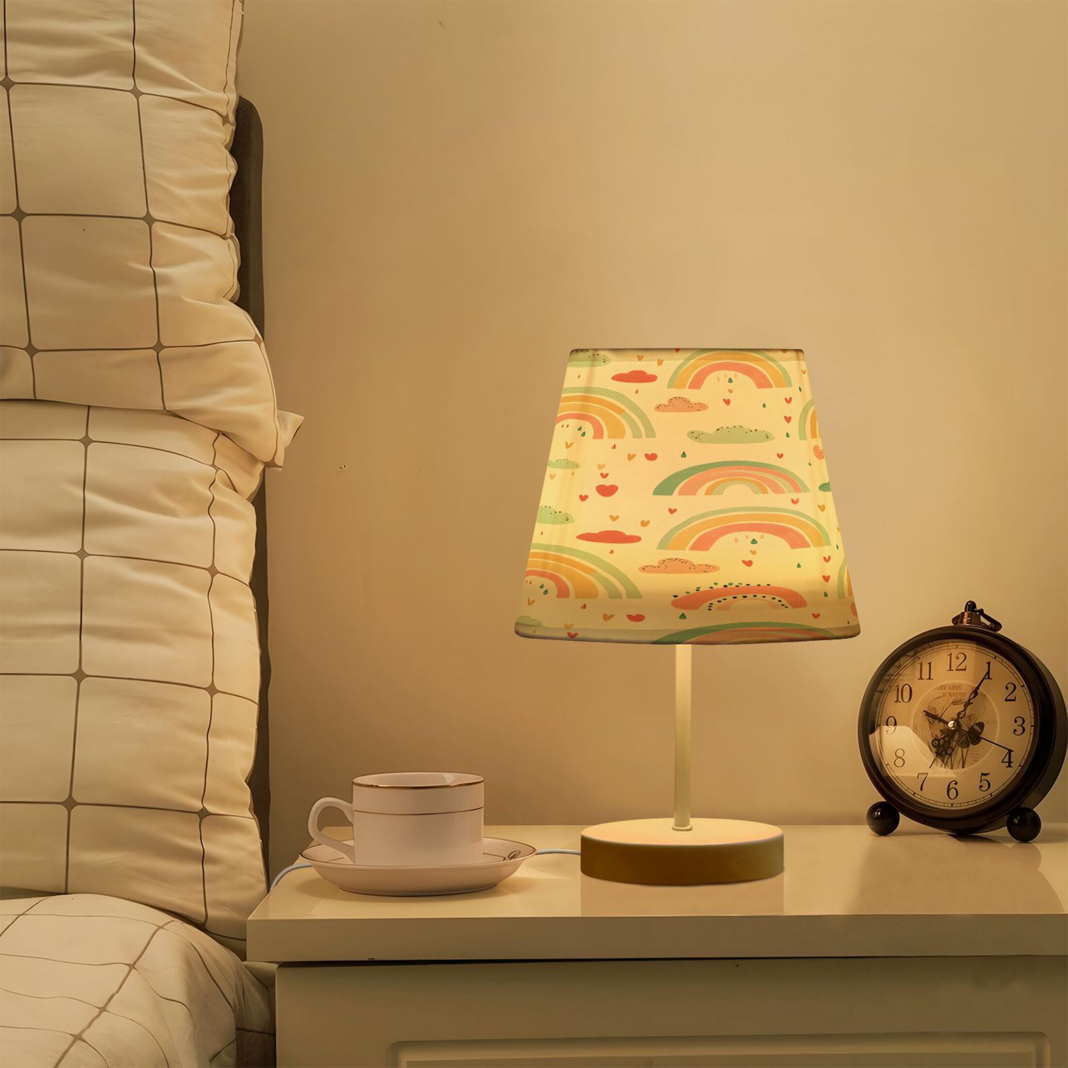 Ryvnso LED Bedside Table Lamp Rainbow Cartoon Clouds Bedroom Desk Lamps Nightstand Lampshade M