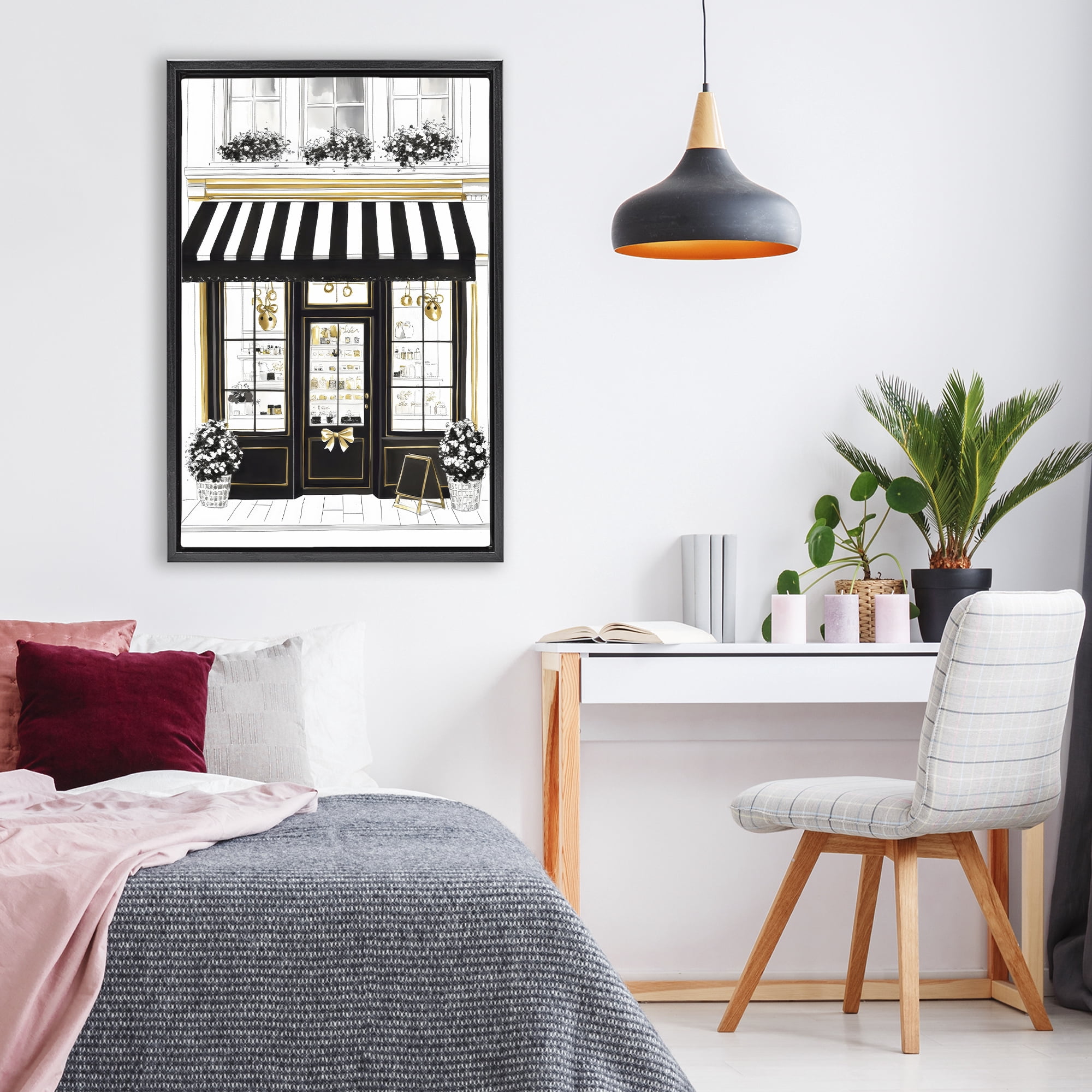 Stupell Industries Paris Storefront Window Display Black Framed Floater Canvas Wall Art, design by Petal Prints Design
