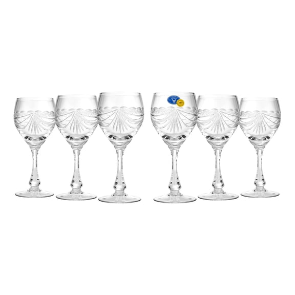 Elegant and Modern Russian Cut Crystal Drinking Glasses for Hosting Parties and Events - 10oz, 300ml, Wine Glass Set of 6
