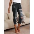 thumbnail image 4 of Women's Stretch Skinny Capri Jeans High Waisted Ripped Ankle Denim Pants With Distressed Hem, Stretchy Slim Fit Cropped Jeans For Women, Casual Zip & Button Closure, 4 of 6