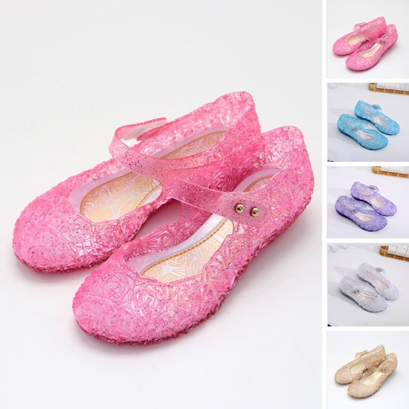 Jelly Shoes for Girls, Snow Queen Princess Birthday Sandals for Little Girls, Toddler Glitter Sandals, Cosplay Costumes Dress Flats