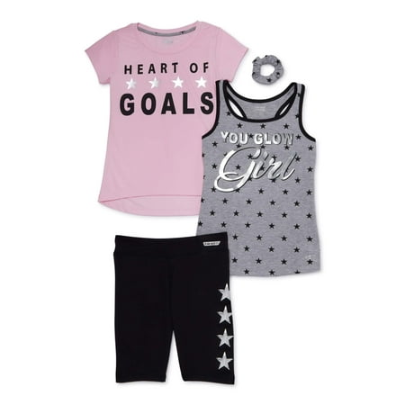 Hind Girls Graphic T-Shirt, Tank Top, and Bike Short, 3-Piece Active Set, Sizes 4-16