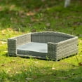 thumbnail image 2 of Pefilos 25" PE Wicker Dog Sofa Bed Elevated Raised Rattan Pet Bed for Indoor/Outdoor with Removable Cushion Lounge Curved backrest, Gray, 2 of 11