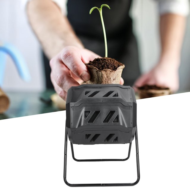 Bac à Compost, Bac à Compost Rotatif Résistant aux Intempéries Cadre en Fer Noir pour la Maison