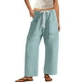 thumbnail image 4 of CQONEPT Women Fleece Sweatpants Drawstring Elastic Waist Trousers Casual Baggy Wide Leg Jogger Pant with Pockets Light Blue XXL, 4 of 5
