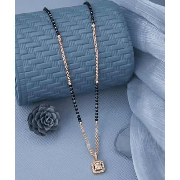 Stylish Rose Gold-Plated Mangalsutra with Square CZ Pendant – Dual Chain Traditional Necklace