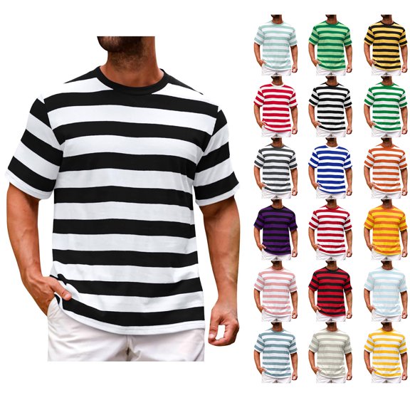 Antinious Men Stripe Print Short Sleeve Crewneck Summer Oversized Loose Workout Tops