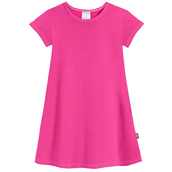 Made in USA Girls Soft Cotton Jersey Cap Sleeve Dress | Hot Pink