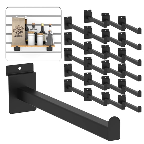 Soporte de estante Slatwall de metal negro de 12 pulgadas, paquete de 24 unidades, MQKIWAO