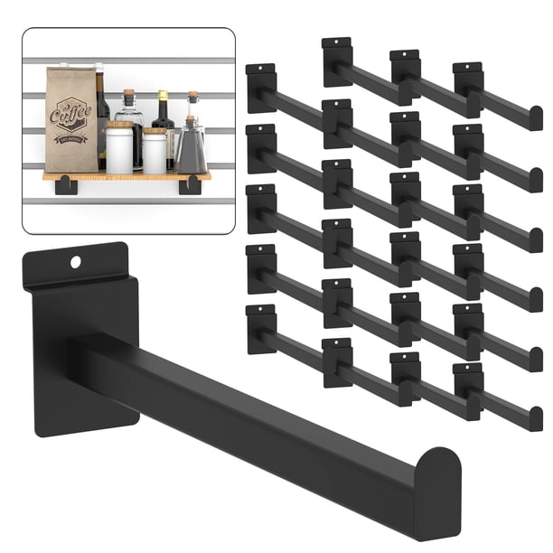 Soporte de estante Slatwall de metal negro de 12 pulgadas, paquete de 24 unidades, MQKIWAO