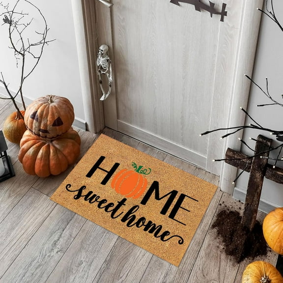 Fall Coir Doormat Football Pumpkin Style Coir Welcome Mats Autumn Non Slip Floor Mats Thanksgiving Indoor Entrance Door Mat Porch Front Decor, 15.75 x 23.62 Inch(Welcome)