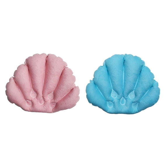 2 Pcs Inflatable Bath Pillow Set, Terry Cloth Fan-Shaped Spa Cushion, Adjustable Height with Suction Cups, Neck Support, Pink Blue for Bathtub Relaxation