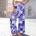 thumbnail image 6 of 2026 Womens Hawaiian Floral Palazzo Pants High Waisted Flowy Summer Beach Lounge Trousers Dark Blue M, 6 of 7