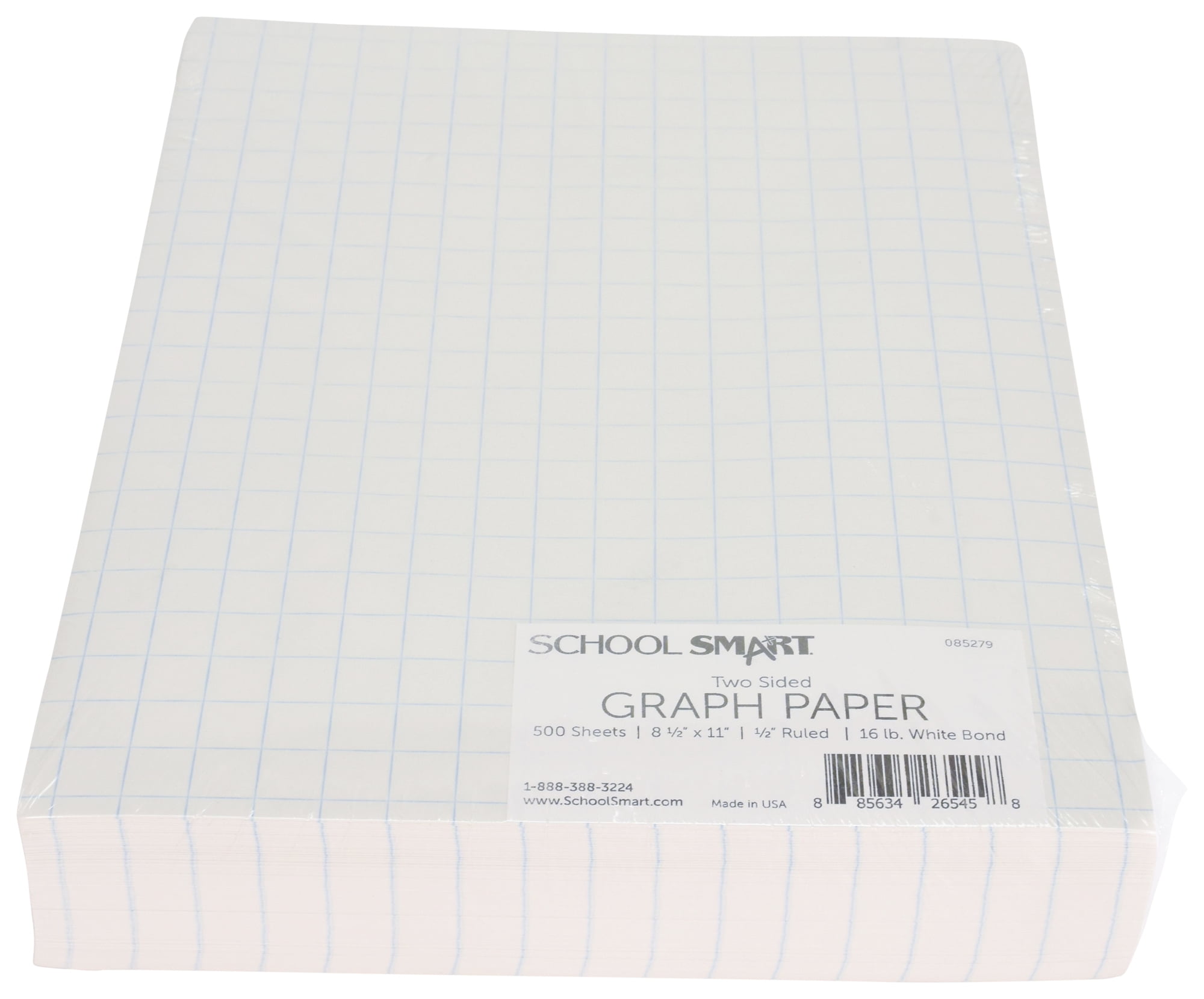 School Smart Graph Paper, 8-1/2 x 11 Inches, 1/2 Inch Rule, White, 500  Sheets