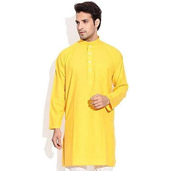 Royal Men's Cotton Blend Straigh Kurta Yellow