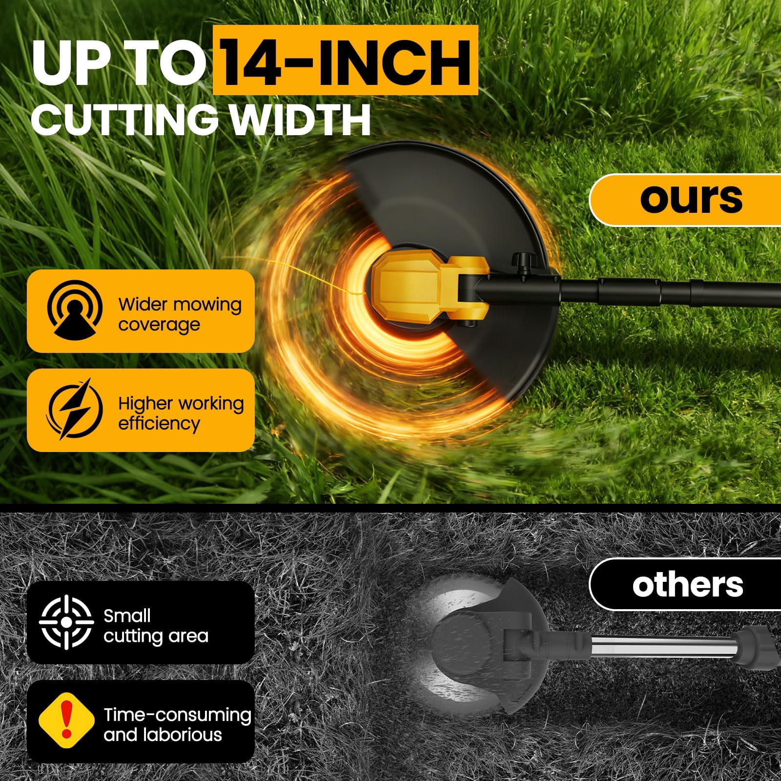 Cordless String Trimmer With Wheels  14-inch 2x3.0ah 21v Weed Eater Electric Lawn Mower Wacker Brush Grass For Garden Yard