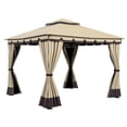 thumbnail image 3 of Wooflex 10x10FT Outdoor Roman Gazebo with Double-Top Wave Pattern Canopy – Black Frame & Beige/Brown Double-Hanging Curtains, 3 of 11
