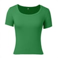 thumbnail image 5 of Women's Crew Neck Short Sleeve Tops Slim Fit Collection Ribbed Knit T Shirt, 5 of 6