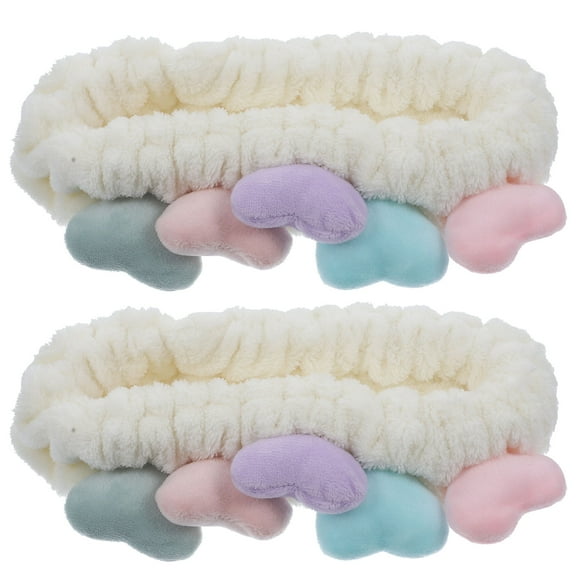 Soimiss 2Pcs Beige Heart Hair Scrunchies Spa Facial Towels Hair Bands for Skincare and Makeup