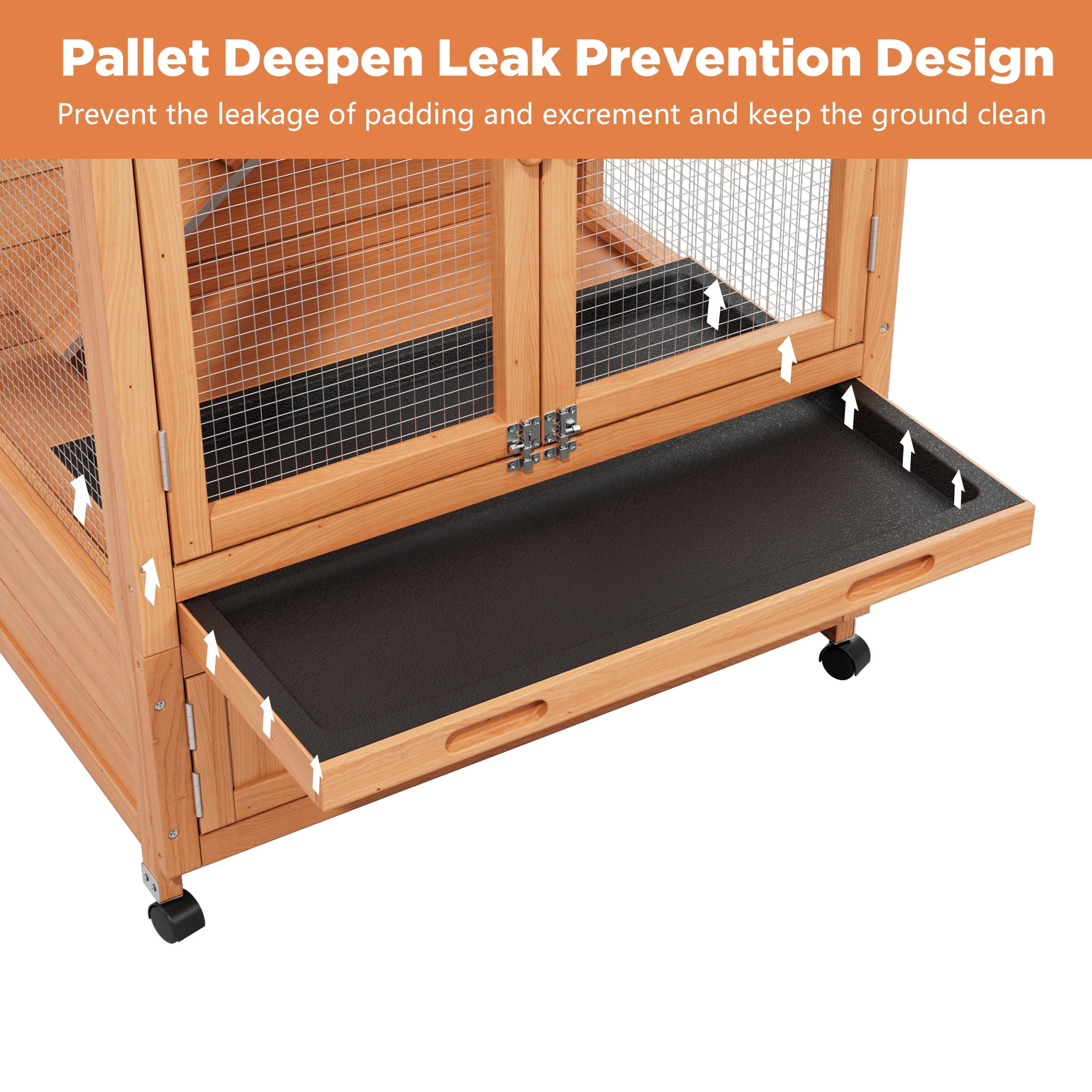 Multi-Level Chinchilla Cage Chew-Proof Indoor Ventilated Wood Small Animal Hutch with Wheels Storage Cabinet,Orange