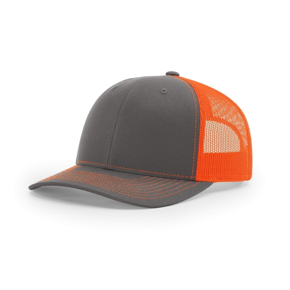 Gorra de béisbol Richardson 112 Trucker Snapback Split Charcoal/Neon Orange