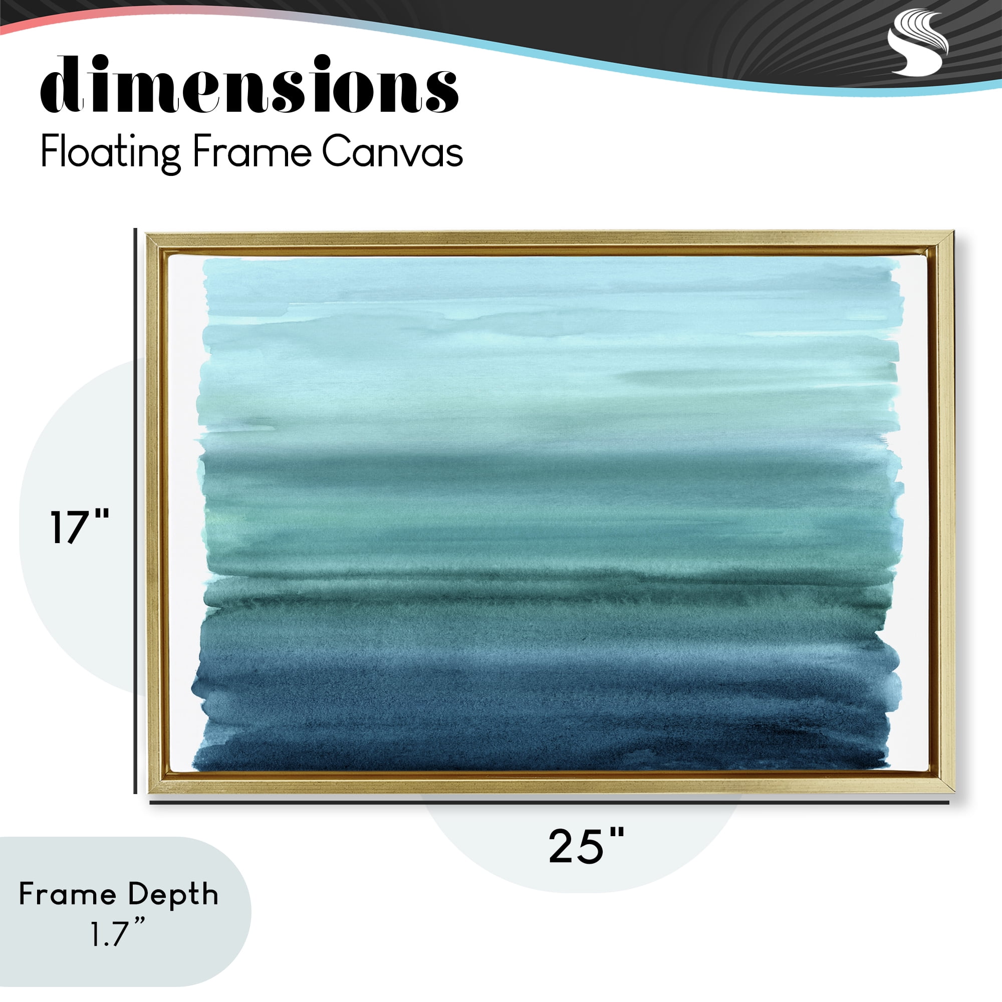 Stupell Industries Ombre Teal Gradient Gold Framed Floater Canvas Wall Art, design by Allie Corbin