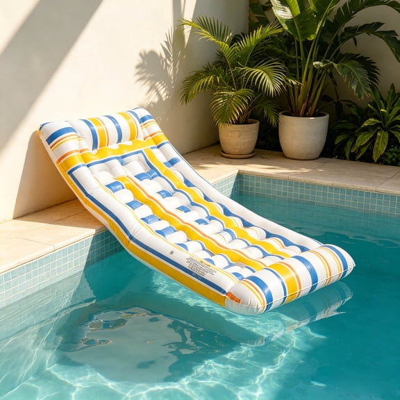 Inflatable Water Lounge Float with Non Bottom, Portable Oversized Floating Mat Chair for Pool Lake Beach and Water Relaxation(Yellow,133x71cm)