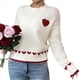 thumbnail image 2 of Suéter de Cuello Redondo con Estampado de Corazón para Mujer, Informal, de Larga, Holgado, de Punto, para Otoño. XL, 2 of 7